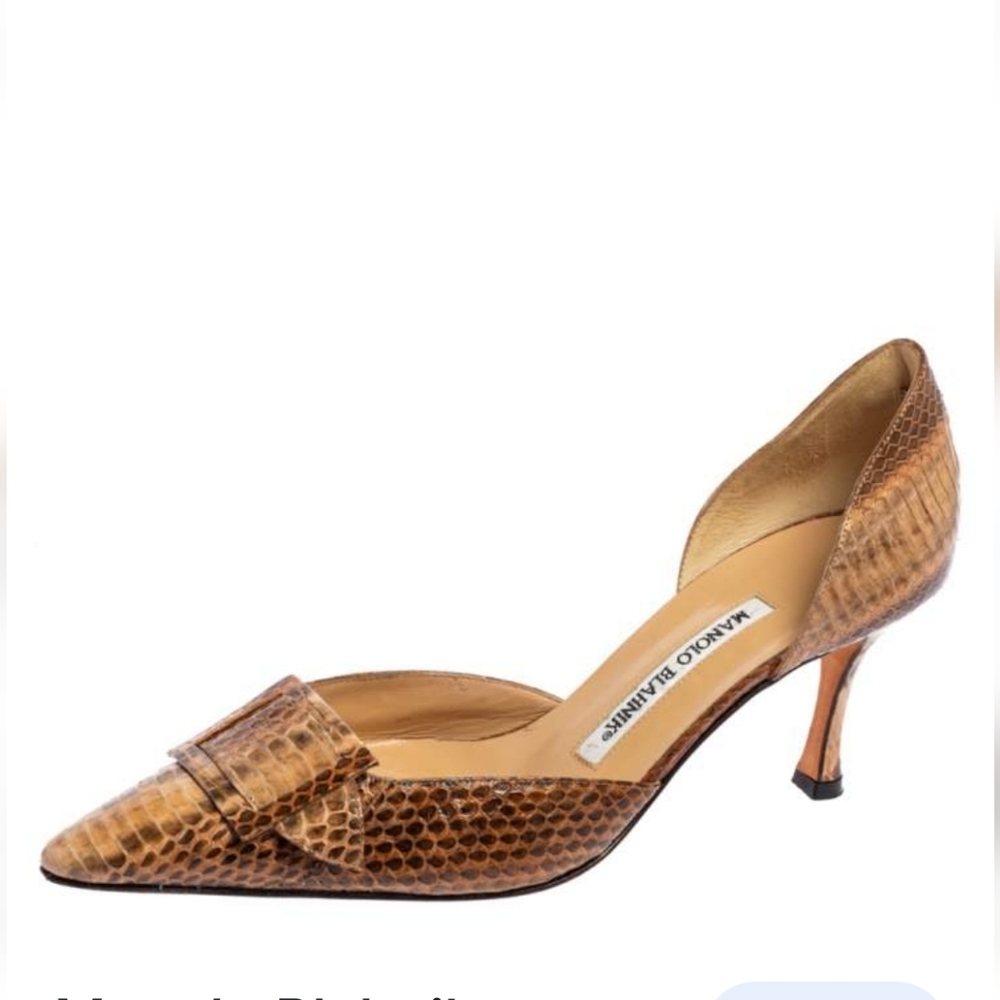 Manolo Blahnik Snake Reptile Brown Leather Bow Heels EU 39.5 US 9.5